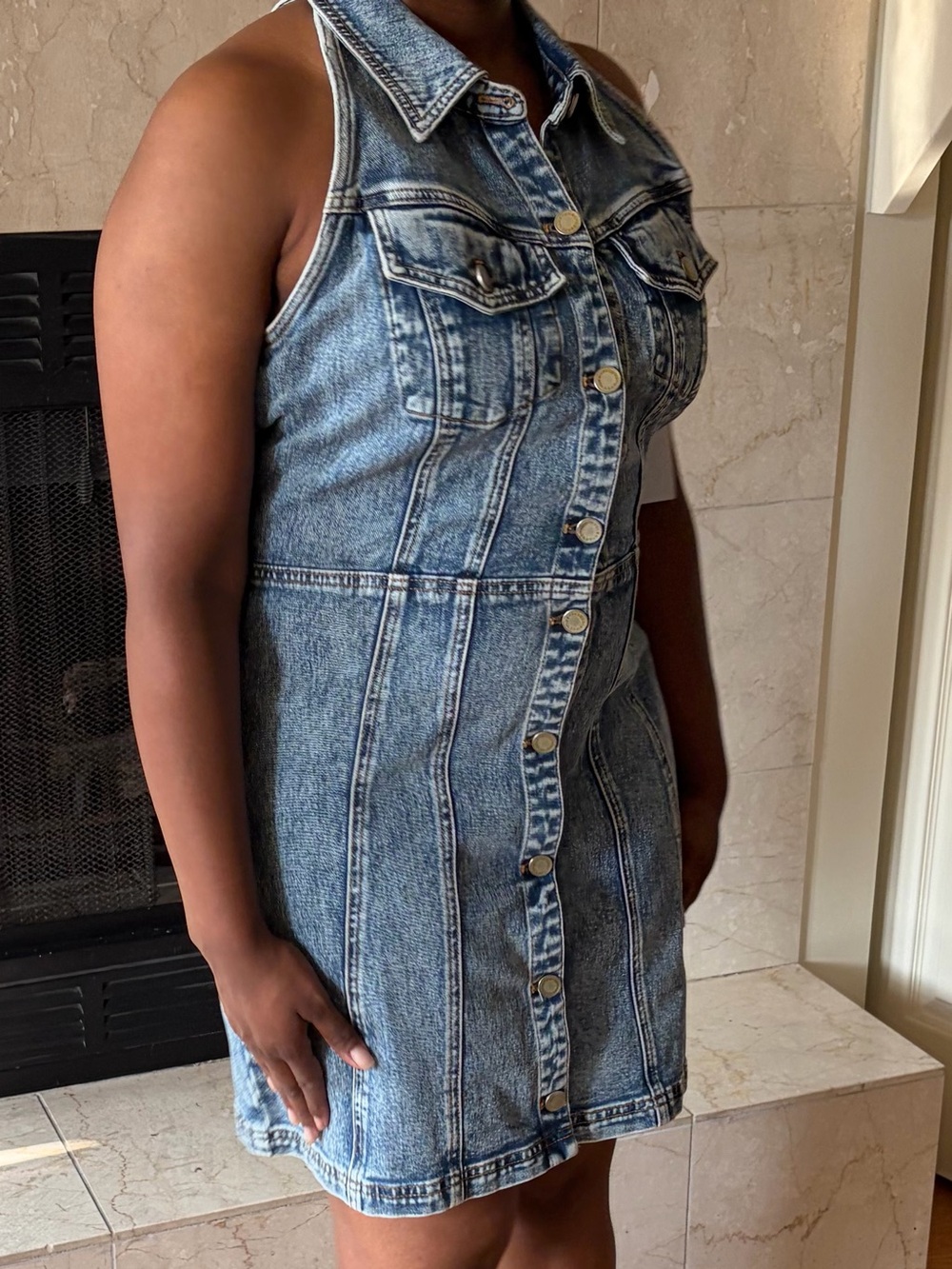 Avec Les Filles Light Blue Denim Mini Dress